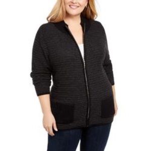 Textured Zip-Front Cardigan - Karen Scott